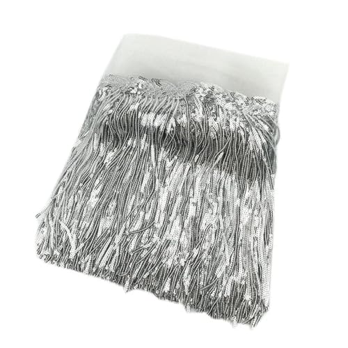 XIEweiZHI 1/2/5 Yards 10/18 cm Pailletten-Quasten-Spitzenbesatz, Fransenbesatzband for Kleidung, Kleid, Dekoration, DIY-Nähzubehör für Kleidung DIY(4Silver,10cm-1Yard) von XIEweiZHI