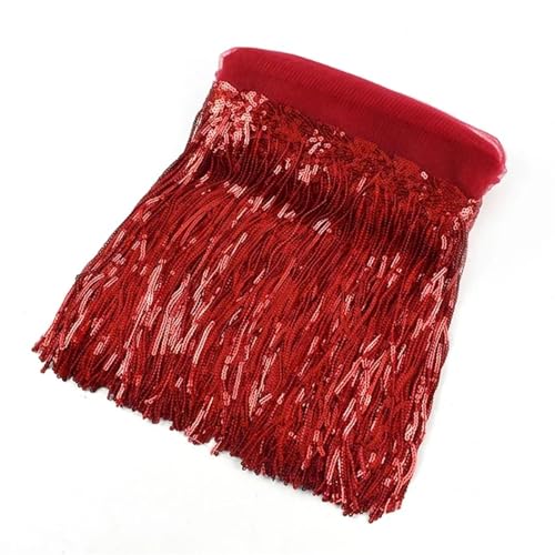 XIEweiZHI 1/2/5 Yards 10/18 cm Pailletten-Quasten-Spitzenbesatz, Fransenbesatzband for Kleidung, Kleid, Dekoration, DIY-Nähzubehör für Kleidung DIY(5Red,18cm-2Yards) von XIEweiZHI