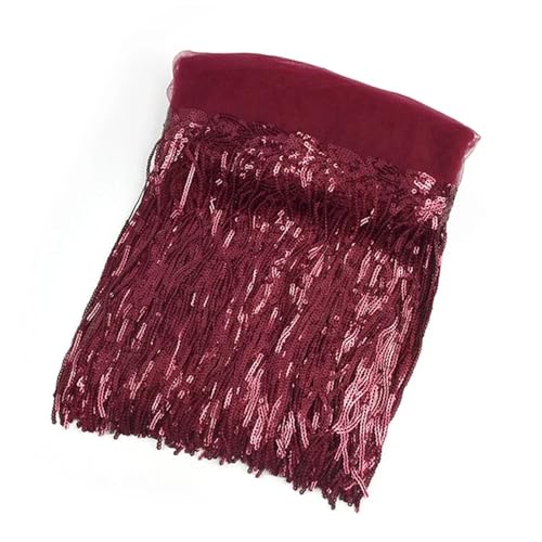 XIEweiZHI 1/2/5 Yards 10/18 cm Pailletten-Quasten-Spitzenbesatz, Fransenbesatzband for Kleidung, Kleid, Dekoration, DIY-Nähzubehör für Kleidung DIY(6WineRed,18cm-5Yards) von XIEweiZHI