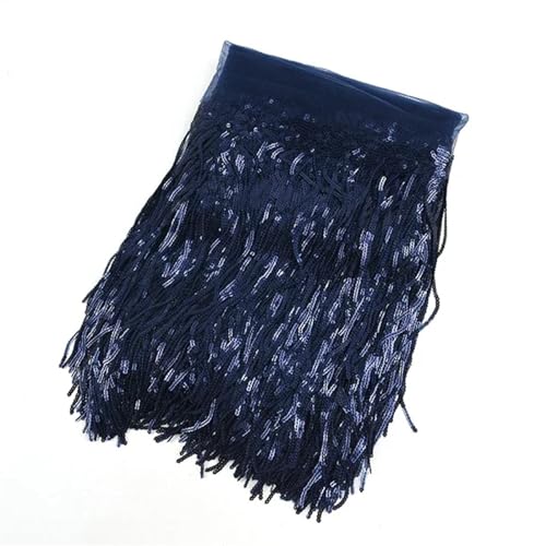 XIEweiZHI 1/2/5 Yards 10/18 cm Pailletten-Quasten-Spitzenbesatz, Fransenbesatzband for Kleidung, Kleid, Dekoration, DIY-Nähzubehör für Kleidung DIY(9DarkBlue,10cm-2Yards) von XIEweiZHI