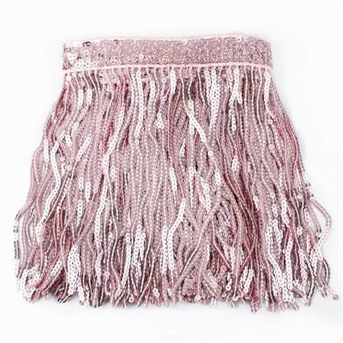 XIEweiZHI 1/2 Yards 14 cm Quaste Fransen Spitzenbesatz Band Bunte Pailletten Quaste Spitze DIY Handgemachte Tanzaufführung Kleidung Nähzubehör für Kleidung DIY(Pink,14cm-2Yards) von XIEweiZHI