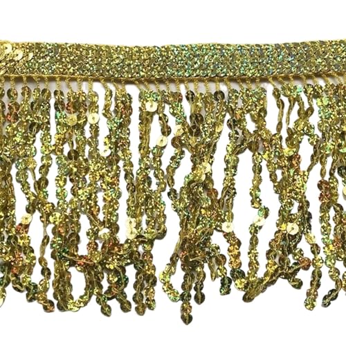 XIEweiZHI 1/2M 16cm Pailletten Quaste Spitze for Nähen Kleidung Hochzeit Kleid Fringe Band Vorhang Dekorative Bänder DIY Bekleidungs ​​Zubehör für Kleidung DIY(BrightYellow,16cm-2Meters) von XIEweiZHI
