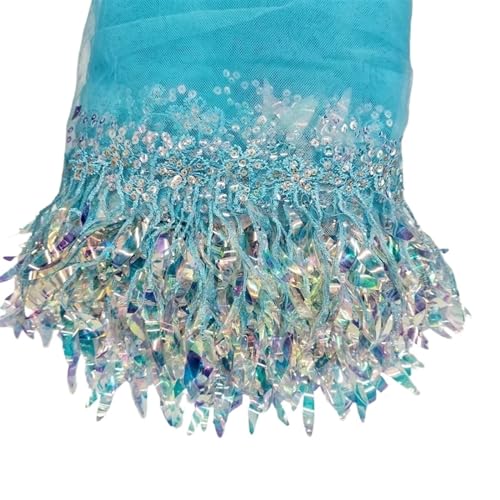 XIEweiZHI 1–4 Yards 15 cm Pailletten-Quasten-Spitzenfransen for Nähen, Netz-Spitzenbesatz, Hochzeitskleid, Stoff, Kleidung, Bänder, DIY, Bekleidungszubehör für Kleidung DIY(LightBlue,15cm-2Yards) von XIEweiZHI