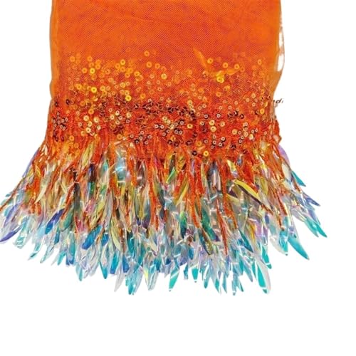 XIEweiZHI 1–4 Yards 15 cm Pailletten-Quasten-Spitzenfransen for Nähen, Netz-Spitzenbesatz, Hochzeitskleid, Stoff, Kleidung, Bänder, DIY, Bekleidungszubehör für Kleidung DIY(Orange,15cm-3Yards) von XIEweiZHI