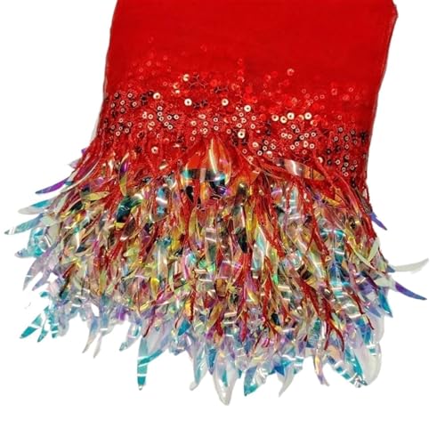 XIEweiZHI 1–4 Yards 15 cm Pailletten-Quasten-Spitzenfransen for Nähen, Netz-Spitzenbesatz, Hochzeitskleid, Stoff, Kleidung, Bänder, DIY, Bekleidungszubehör für Kleidung DIY(Red,15cm-4Yards) von XIEweiZHI