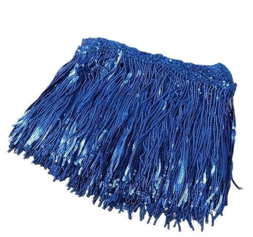 XIEweiZHI 1–5 Yards 17 cm Glitzer-Pailletten-Fransen-Quasten-Spitzenbesatz for lateinamerikanische Tänze, Hochzeitskleider, Kleidung, Bastelarbeiten für Kleidung DIY(Blue1,1yard) von XIEweiZHI