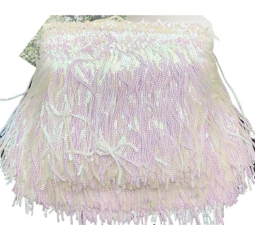 XIEweiZHI 1–5 Yards 17 cm Glitzer-Pailletten-Fransen-Quasten-Spitzenbesatz for lateinamerikanische Tänze, Hochzeitskleider, Kleidung, Bastelarbeiten für Kleidung DIY(Colorful White,5yards) von XIEweiZHI