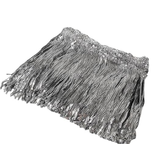 XIEweiZHI 1–5 Yards 17 cm Glitzer-Pailletten-Fransen-Quasten-Spitzenbesatz for lateinamerikanische Tänze, Hochzeitskleider, Kleidung, Bastelarbeiten für Kleidung DIY(Gray,1yard) von XIEweiZHI