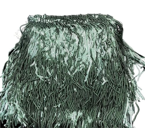 XIEweiZHI 1–5 Yards 17 cm Glitzer-Pailletten-Fransen-Quasten-Spitzenbesatz for lateinamerikanische Tänze, Hochzeitskleider, Kleidung, Bastelarbeiten für Kleidung DIY(Green1,3yards) von XIEweiZHI