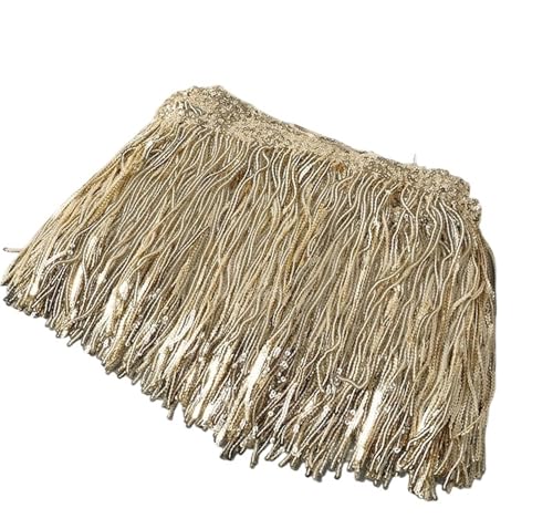 XIEweiZHI 1–5 Yards 17 cm Glitzer-Pailletten-Fransen-Quasten-Spitzenbesatz for lateinamerikanische Tänze, Hochzeitskleider, Kleidung, Bastelarbeiten für Kleidung DIY(Light Gloden,3yards) von XIEweiZHI