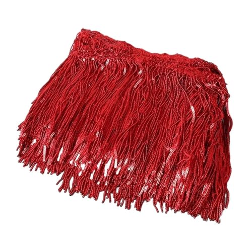 XIEweiZHI 1–5 Yards 17 cm Glitzer-Pailletten-Fransen-Quasten-Spitzenbesatz for lateinamerikanische Tänze, Hochzeitskleider, Kleidung, Bastelarbeiten für Kleidung DIY(Red,5yards) von XIEweiZHI