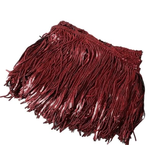XIEweiZHI 1–5 Yards 17 cm Glitzer-Pailletten-Fransen-Quasten-Spitzenbesatz for lateinamerikanische Tänze, Hochzeitskleider, Kleidung, Bastelarbeiten für Kleidung DIY(Red2,3yards) von XIEweiZHI