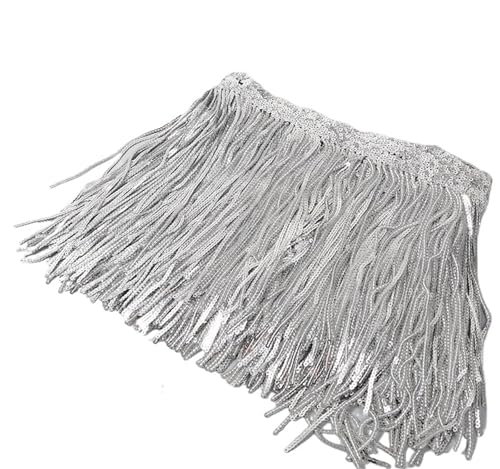 XIEweiZHI 1–5 Yards 17 cm Glitzer-Pailletten-Fransen-Quasten-Spitzenbesatz for lateinamerikanische Tänze, Hochzeitskleider, Kleidung, Bastelarbeiten für Kleidung DIY(Silver,2yards) von XIEweiZHI