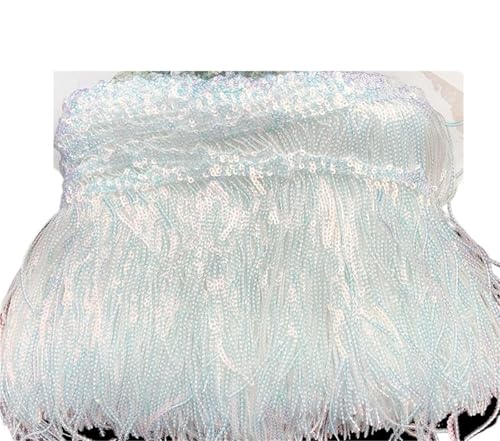 XIEweiZHI 1–5 Yards 17 cm Glitzer-Pailletten-Fransen-Quasten-Spitzenbesatz for lateinamerikanische Tänze, Hochzeitskleider, Kleidung, Bastelarbeiten für Kleidung DIY(Transparent White,5yards) von XIEweiZHI