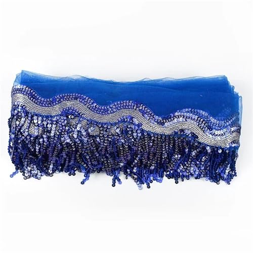 XIEweiZHI 1–5 Yards 8 cm Pailletten-Quastenfransen-Netz-Spitzenbesatzband for Nähen von Performance-Rock, Hochzeitskleid, Dekorationsstoff für Kleidung DIY(Dark Blue,1Yard) von XIEweiZHI