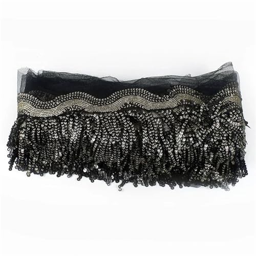 XIEweiZHI 1–5 Yards 8 cm Pailletten-Quastenfransen-Netz-Spitzenbesatzband for Nähen von Performance-Rock, Hochzeitskleid, Dekorationsstoff für Kleidung DIY(Gold Black,5Yards) von XIEweiZHI