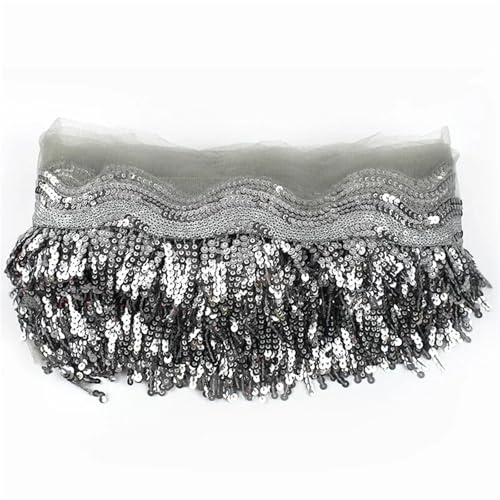XIEweiZHI 1–5 Yards 8 cm Pailletten-Quastenfransen-Netz-Spitzenbesatzband for Nähen von Performance-Rock, Hochzeitskleid, Dekorationsstoff für Kleidung DIY(Gray,4Yards) von XIEweiZHI