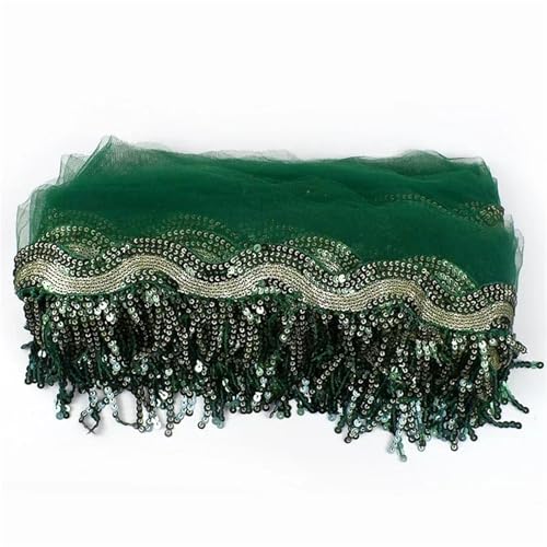 XIEweiZHI 1–5 Yards 8 cm Pailletten-Quastenfransen-Netz-Spitzenbesatzband for Nähen von Performance-Rock, Hochzeitskleid, Dekorationsstoff für Kleidung DIY(Green,5Yards) von XIEweiZHI
