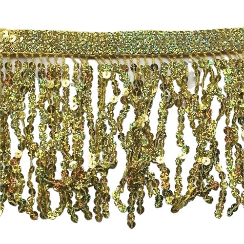 XIEweiZHI 1-5M Pailletten Quaste Fringe Tanz Kleid Hause Textil Spitze Trims Band Tasche Dekoration Fransen DIY Kleid Stoff nähen Zubehör für Kleidung DIY(Bright Yellow,1Meter) von XIEweiZHI