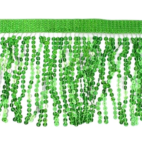 XIEweiZHI 1-5M Pailletten Quaste Fringe Tanz Kleid Hause Textil Spitze Trims Band Tasche Dekoration Fransen DIY Kleid Stoff nähen Zubehör für Kleidung DIY(Dark Green,4Meters) von XIEweiZHI