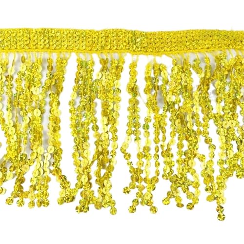 XIEweiZHI 1-5M Pailletten Quaste Fringe Tanz Kleid Hause Textil Spitze Trims Band Tasche Dekoration Fransen DIY Kleid Stoff nähen Zubehör für Kleidung DIY(Gold,2Meters) von XIEweiZHI