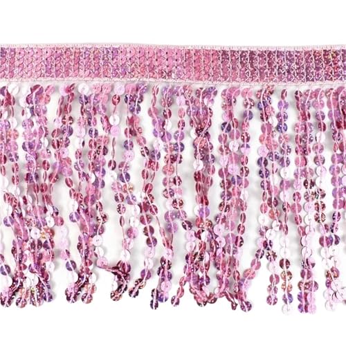 XIEweiZHI 1-5M Pailletten Quaste Fringe Tanz Kleid Hause Textil Spitze Trims Band Tasche Dekoration Fransen DIY Kleid Stoff nähen Zubehör für Kleidung DIY(Pink Red,5Meters) von XIEweiZHI