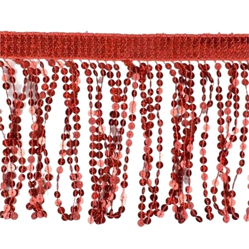 XIEweiZHI 1-5M Pailletten Quaste Fringe Tanz Kleid Hause Textil Spitze Trims Band Tasche Dekoration Fransen DIY Kleid Stoff nähen Zubehör für Kleidung DIY(Red,3Meters) von XIEweiZHI