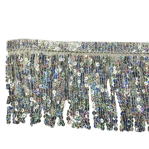 XIEweiZHI 1-5M Pailletten Quaste Fringe Tanz Kleid Hause Textil Spitze Trims Band Tasche Dekoration Fransen DIY Kleid Stoff nähen Zubehör für Kleidung DIY(Silver,1Meter) von XIEweiZHI