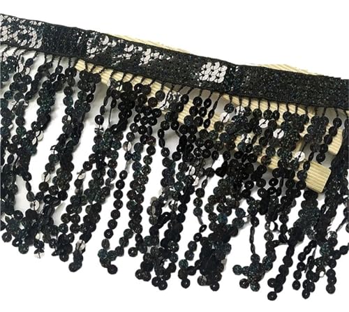 XIEweiZHI 1 Yard 16 cm Paillettenquaste Fransen Spitzenbesatz Band Quasten for Tanzkleid Fransen DIY Kleidungsstück Nähzubehör Basteln für Kleidung DIY(Black) von XIEweiZHI