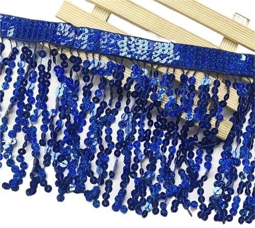 XIEweiZHI 1 Yard 16 cm Paillettenquaste Fransen Spitzenbesatz Band Quasten for Tanzkleid Fransen DIY Kleidungsstück Nähzubehör Basteln für Kleidung DIY(Blue) von XIEweiZHI