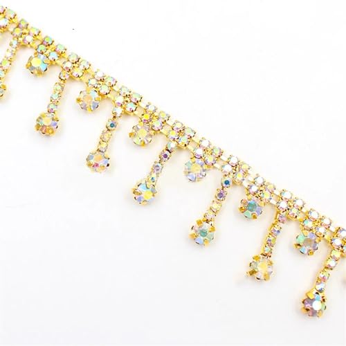 XIEweiZHI 1 Yard 3 cm Quaste Spitzenband Glitzer Strass Fransenbesatz Metall for Handtaschen Hochzeitskleid Kleiden Dekor DIY Handwerk Zubehör für Kleidung DIY(GoldAB) von XIEweiZHI