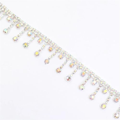 XIEweiZHI 1 Yard 3 cm Quaste Spitzenband Glitzer Strass Fransenbesatz Metall for Handtaschen Hochzeitskleid Kleiden Dekor DIY Handwerk Zubehör für Kleidung DIY(SilverAB) von XIEweiZHI