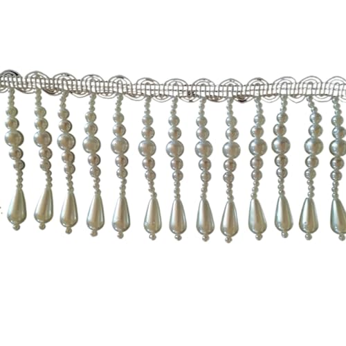 XIEweiZHI 1 Yard Perle Perle Perle Anhänger Quaste Spitze Fransen Band Rand Trim Bühne Kleid Kostüm Nähen Handwerk Breite Fransen Decor Nähen Vorhang Dekor für Kleidung DIY(A) von XIEweiZHI