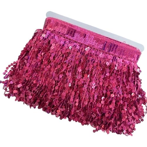 XIEweiZHI 10 Meter Pailletten-Quasten-Fransenbesatz, Spitzenband, Kleid, 15 cm breit, Kleidung, Dekoration, Zubehör, DIY, Bekleidung, Nähzubehör für Kleidung DIY(Rose) von XIEweiZHI