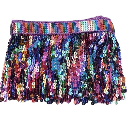 XIEweiZHI 10 Yards 16 cm Pailletten Quaste Perlen Fransenbesatz Dekoration Spitzenband Fransen Lateinisches Kleid Kleidungsstück Besatz Zubehör für Kleidung DIY(Purple) von XIEweiZHI