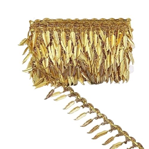 XIEweiZHI 10 Yards 3–5,5 cm Pailletten-Quasten-Spitze, Fransenbesatz, Spitze for Tanzkleid, Kleidung, Silber, Gold, Zopf, Dekoration, Band, DIY-Nähzubehör für Kleidung DIY(A-No3-Gold-5.5cm) von XIEweiZHI