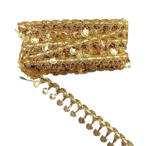 XIEweiZHI 10 Yards 3–5,5 cm Pailletten-Quasten-Spitze, Fransenbesatz, Spitze for Tanzkleid, Kleidung, Silber, Gold, Zopf, Dekoration, Band, DIY-Nähzubehör für Kleidung DIY(A-No4-Gold-3.3cm) von XIEweiZHI