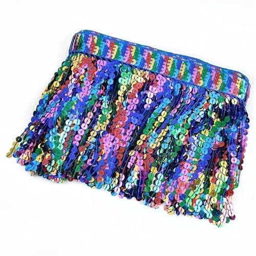 XIEweiZHI 10 Yards Quaste Spitze Bestickt Pailletten Quaste Fransen for Nähen ethnische Spitzenbesätze Band Latin Dance Kleidung Rock Besatz Zubehör für Kleidung DIY(Blue) von XIEweiZHI