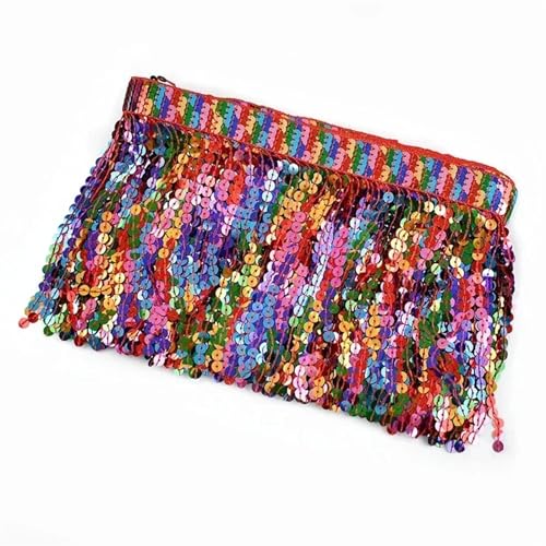 XIEweiZHI 10 Yards Quaste Spitze Bestickt Pailletten Quaste Fransen for Nähen ethnische Spitzenbesätze Band Latin Dance Kleidung Rock Besatz Zubehör für Kleidung DIY(Red) von XIEweiZHI