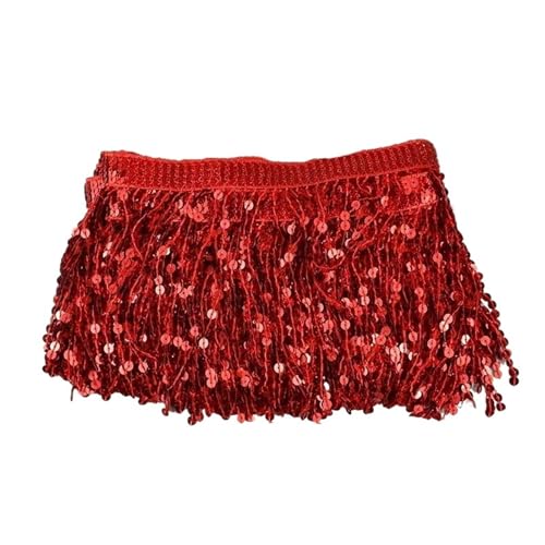 XIEweiZHI 2/5/9 Meter 16 cm Perlen-Fransenbesatz, Pailletten-Nähquaste, bestickte Fransen, Spitzenband, lateinamerikanisches Kleid, Bekleidungsbesatz-Zubehör für Kleidung DIY(Red,16cm-5Meters) von XIEweiZHI