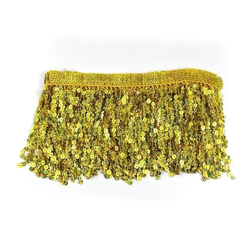 XIEweiZHI 2/5/9 Meter 16 cm Perlen-Fransenbesatz, Pailletten-Nähquaste, bestickte Fransen, Spitzenband, lateinamerikanisches Kleid, Bekleidungsbesatz-Zubehör für Kleidung DIY(Yellow,16cm-5Meters) von XIEweiZHI