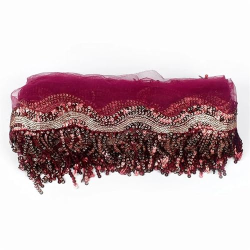 XIEweiZHI 2/5 Yards 8 cm Pailletten Quasten Spitze Fransen Embroid Spitze Band Latin Dance Kleid Leistung Kleidung Dekor Schnürsenkel DIY Nähen Zubehör für Kleidung DIY(JujubeRed,5 Yard_8CM) von XIEweiZHI