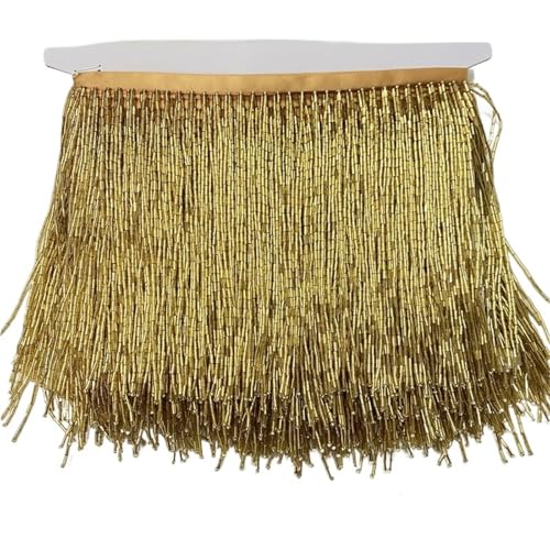 XIEweiZHI 2 Meter Perlenquaste, Quastenbesatz, Spitzenfransen, 15 cm breit, for DIY-Zubehör, Heimtextilien, Tanzband für Kleidung DIY(Gold) von XIEweiZHI