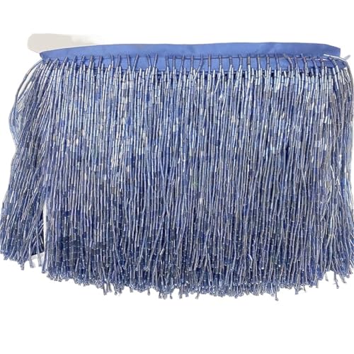 XIEweiZHI 2 Meter Perlenquaste, Quastenbesatz, Spitzenfransen, 15 cm breit, for DIY-Zubehör, Heimtextilien, Tanzband für Kleidung DIY(Light Blue) von XIEweiZHI