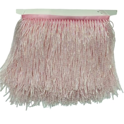 XIEweiZHI 2 Meter Perlenquaste, Quastenbesatz, Spitzenfransen, 15 cm breit, for DIY-Zubehör, Heimtextilien, Tanzband für Kleidung DIY(Pink) von XIEweiZHI