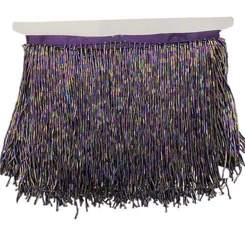 XIEweiZHI 2 Meter Perlenquaste, Quastenbesatz, Spitzenfransen, 15 cm breit, for DIY-Zubehör, Heimtextilien, Tanzband für Kleidung DIY(Purple) von XIEweiZHI
