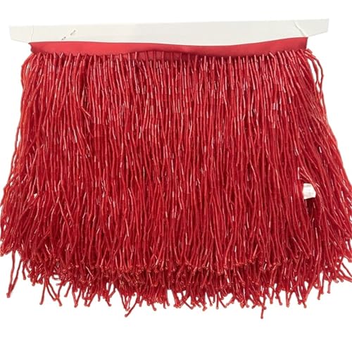 XIEweiZHI 2 Meter Perlenquaste, Quastenbesatz, Spitzenfransen, 15 cm breit, for DIY-Zubehör, Heimtextilien, Tanzband für Kleidung DIY(Red) von XIEweiZHI