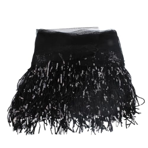 XIEweiZHI 20 cm Pailletten-Quastenfransen, Heimdekoration for Bastelarbeiten, Bekleidungszubehör, Besatz für Kleidung DIY(1 Black,4yards) von XIEweiZHI
