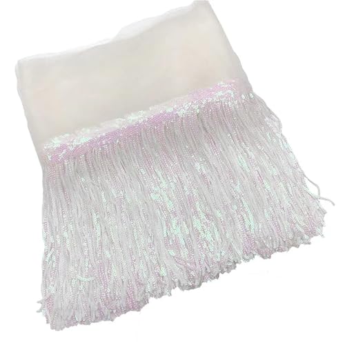 XIEweiZHI 20 cm Pailletten-Quastenfransen, Heimdekoration for Bastelarbeiten, Bekleidungszubehör, Besatz für Kleidung DIY(10 White,3yards) von XIEweiZHI