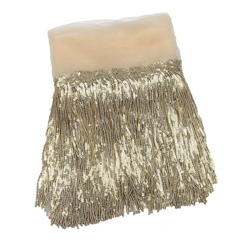 XIEweiZHI 20 cm Pailletten-Quastenfransen, Heimdekoration for Bastelarbeiten, Bekleidungszubehör, Besatz für Kleidung DIY(14 Champagne,3yards) von XIEweiZHI